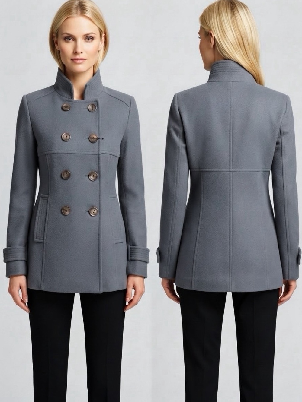 NWT WOMEN DOUBLE-BREASTED‎ COAT STAND-UP COLLAR JACKET LINED INSULATED PEACOAT